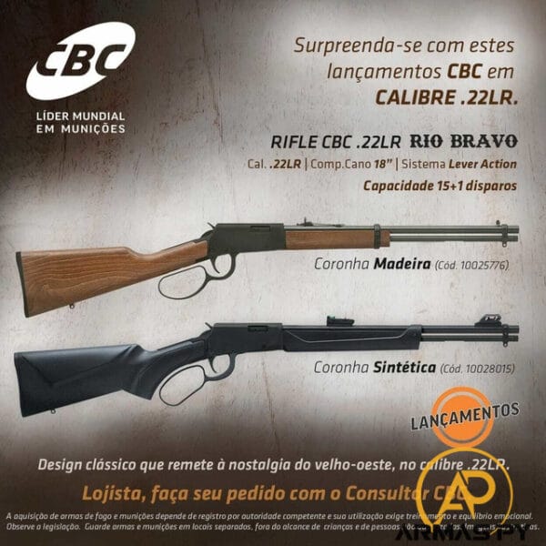 Rifle CBC 22 Rio Bravo - Coronha Sintetica - 15+1 Cano 18''