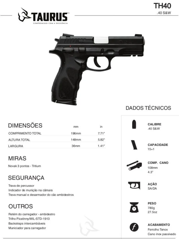 Pistola Taurus TH 40 Cal .40 Cap 15+1 - Imagem 5